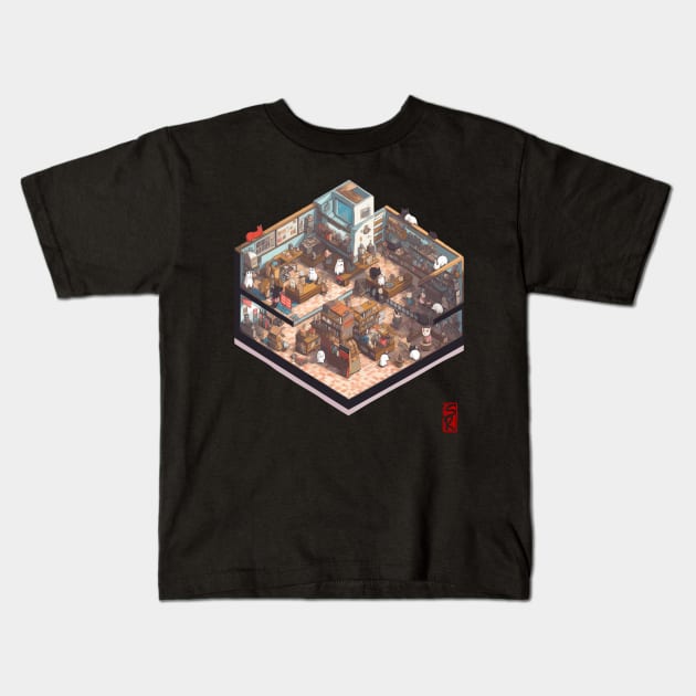 Isometric cat library Kids T-Shirt by siriusreno